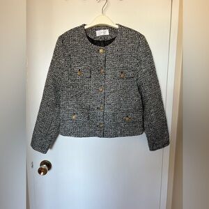 Black & White Tweed Jacket with Gold Buttons
